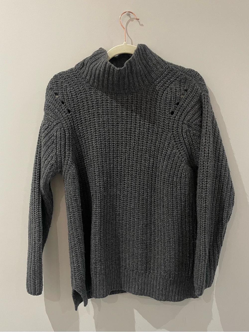 Lord & Taylor Charcoal Wool-blend Ribbed Turtleneck Sweater